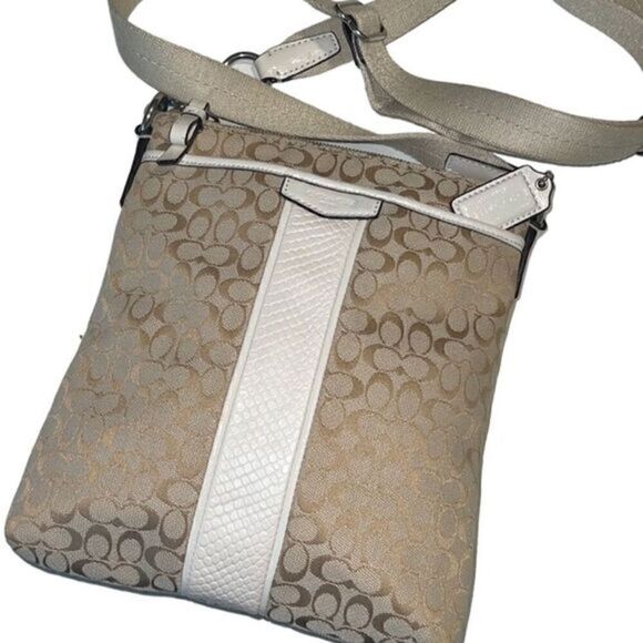 Coach‎ Tan and White Patent Leather C Signature Crossbody Bag - Picture 1 of 16